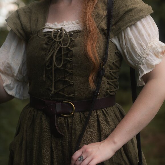 **NWOT** Linennaive Glory 33 | Front Lace Up Dress in Olive Green - Picture 3 of 16